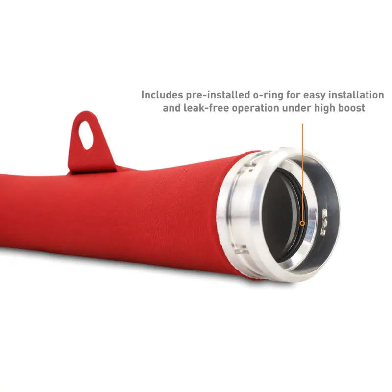 Red intake pipe with silver end from Mishimoto WRX TMIC kit, perfect for WRX tmic kit upgrades