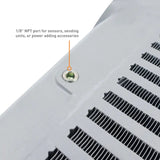 White metal heat exchanger with sensor port in Mishimoto WRX TMIC Kit with red pipes