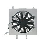 Square-framed electric cooling fan with fan shroud for Mishimoto race radiator kit