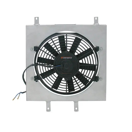 Square-framed electric cooling fan with fan shroud for Mishimoto race radiator kit