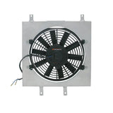 Silver radiator fan with black blades in Mishimoto race radiator fan shroud kit