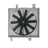 Square framed electric cooling fan in Mishimoto race radiator fan shroud kit