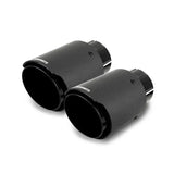 Pair of black carbon fiber muffler tips from Mishimoto 2x Carbon series