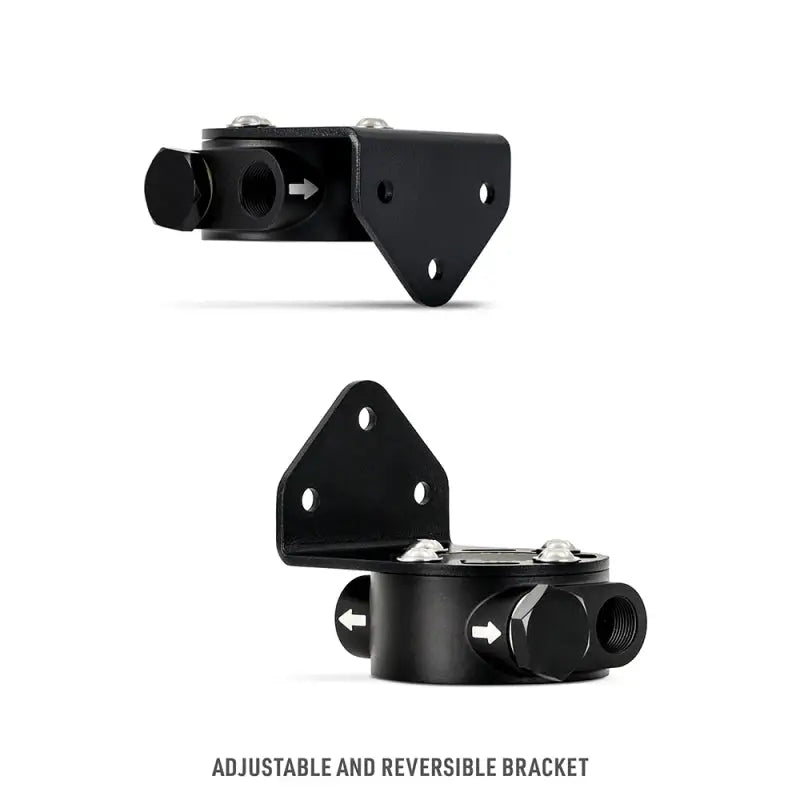 Adjustable and reversible black bracket for Mishimoto remote oil filter mount