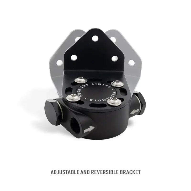 Black oil catch can with adjustable bracket for Mishimoto remote oil filter mount