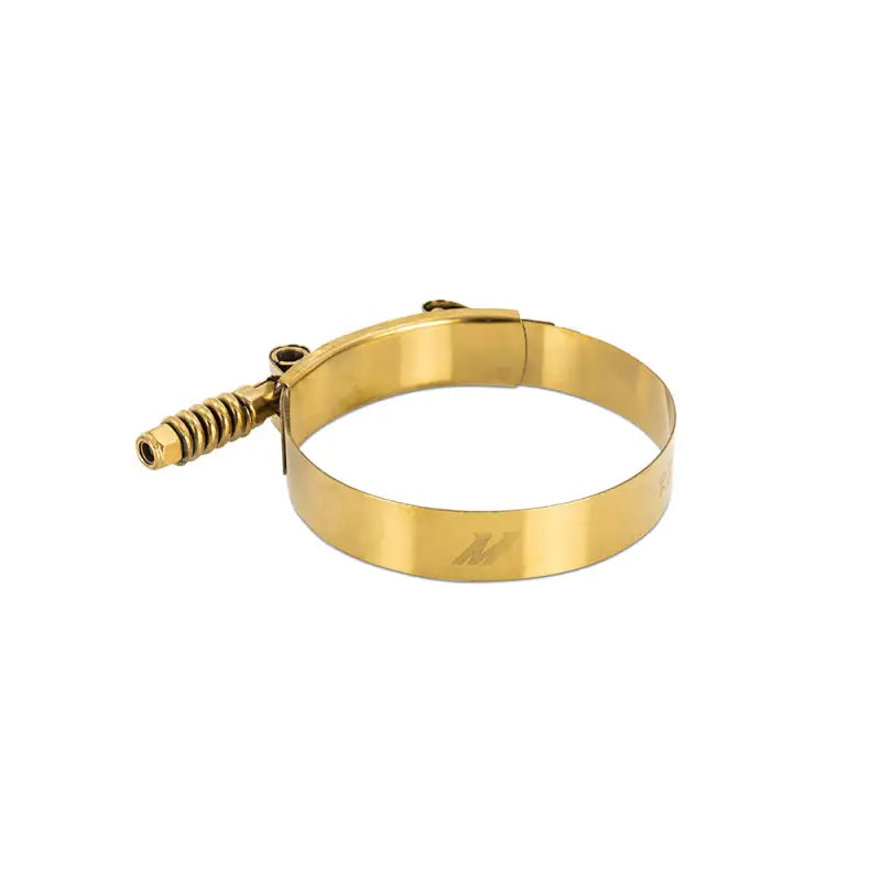 Gold-colored stainless steel constant tension T-bolt clamp for 3.75 inch hoses