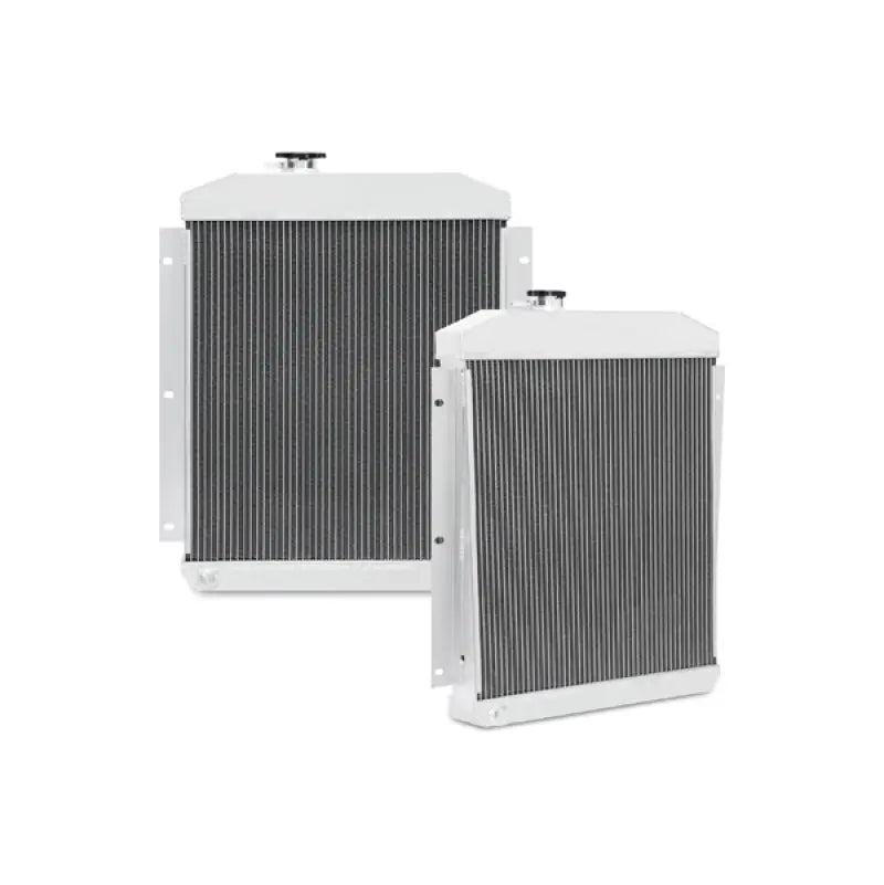 White radiators from Mishimoto 47-54 Chevrolet 3100 Series Truck aluminum radiator with drain plug