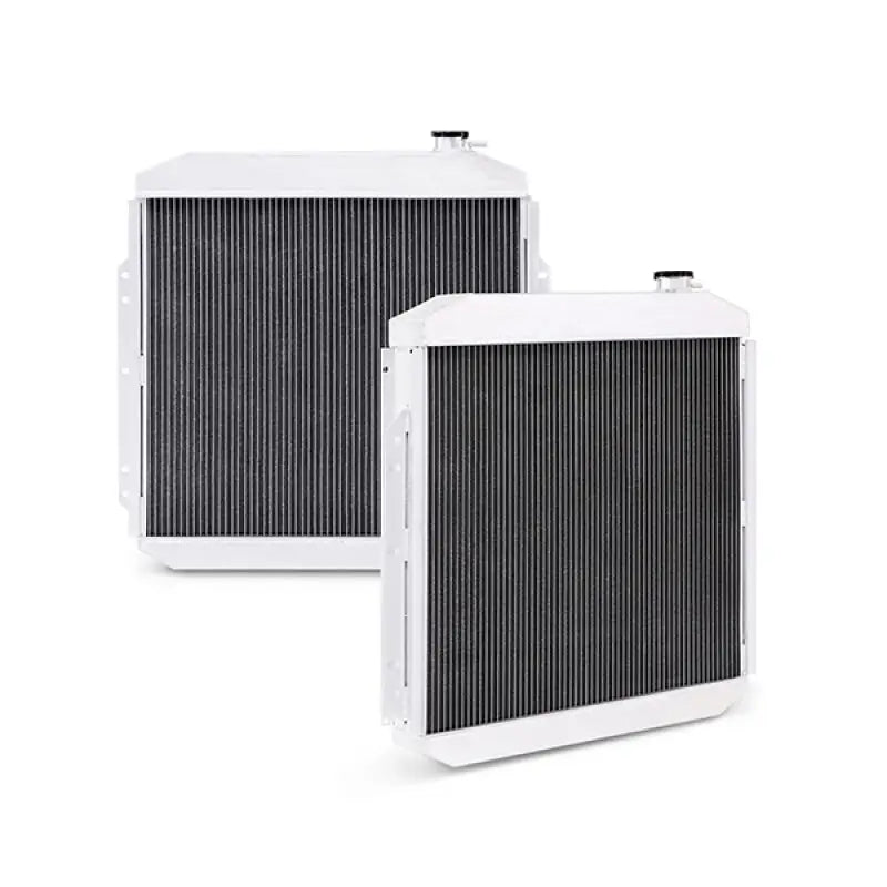 White radiators from Mishimoto Ford F-Series X-Line aluminum radiator setup