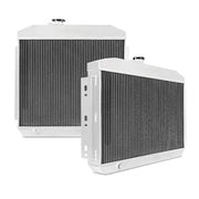 White aluminum radiators for Chevrolet Bel Air inline 6 engine setup