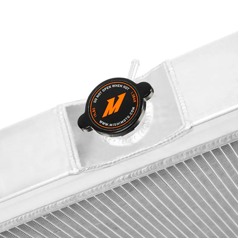 Silver aluminum radiator with black cap for Ford Mustang, performance aluminum radiator upgrade