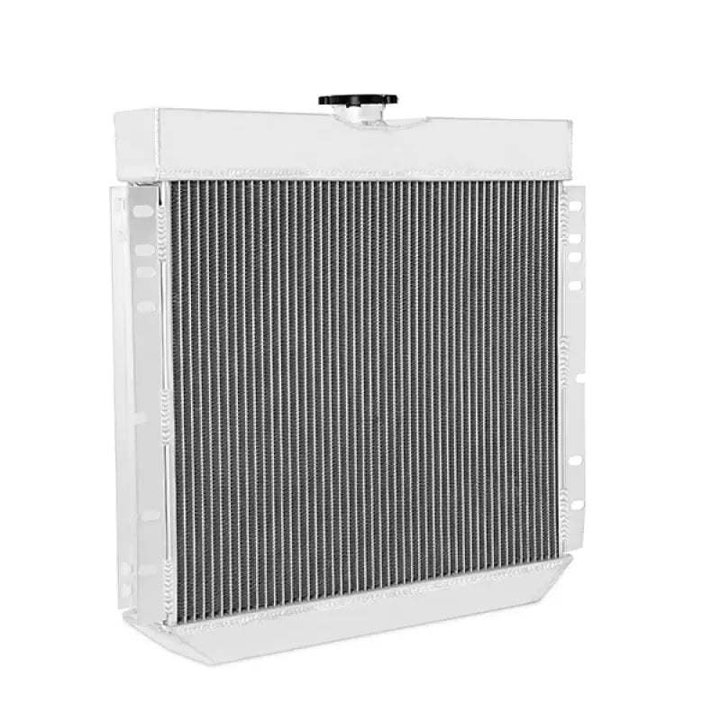 White aluminum radiator for Ford Mustang, perfect for performance aluminum upgrades