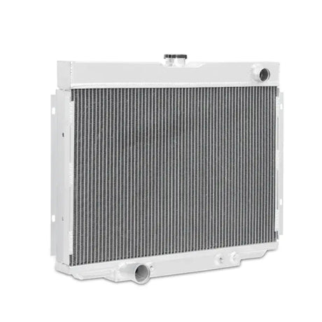 White aluminum radiator for Ford Mustang with big block engine upgrade
