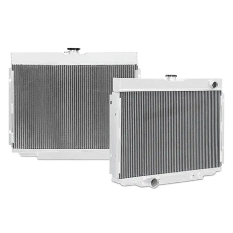 Two aluminum radiators for Ford Mustang big block engine upgrade, Mishimoto X-Line style