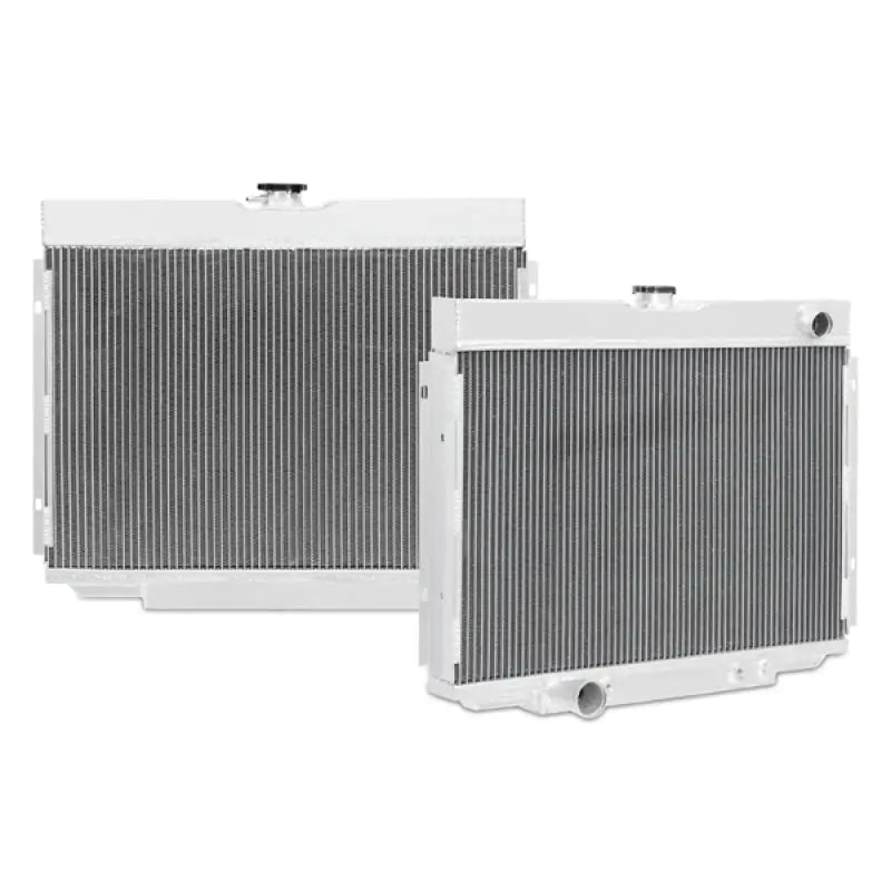 Two aluminum radiators for Ford Mustang big block engine upgrade, Mishimoto X-Line style