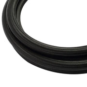 Black Mishimoto 6ft stainless steel braided hose with -10AN fittings for durability