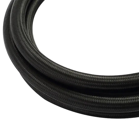 Black Mishimoto 6ft stainless steel braided hose with -10AN fittings for durability