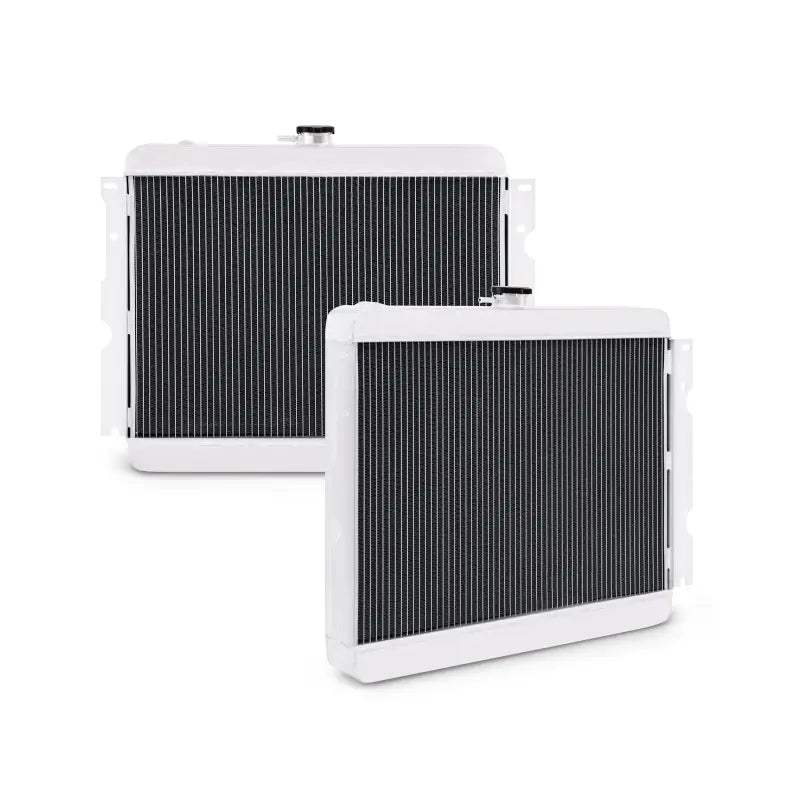 White and black radiators for Plymouth Barracuda big block aluminum radiator upgrade