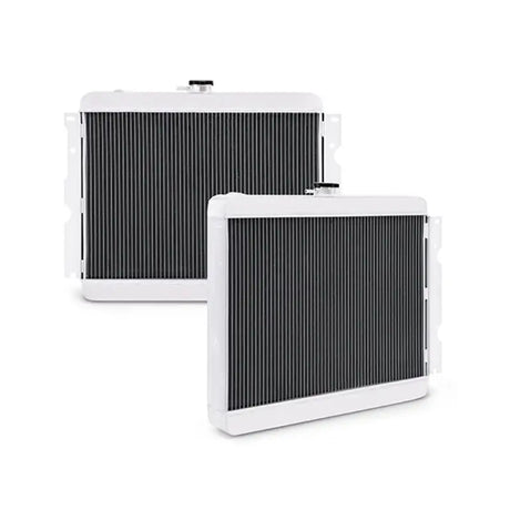 White aluminum radiators for Plymouth Barracuda big block X-Line radiator upgrade