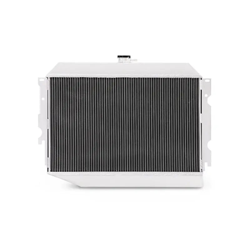 Silver aluminum radiator for Plymouth Barracuda small block engine in Mishimoto x-line series