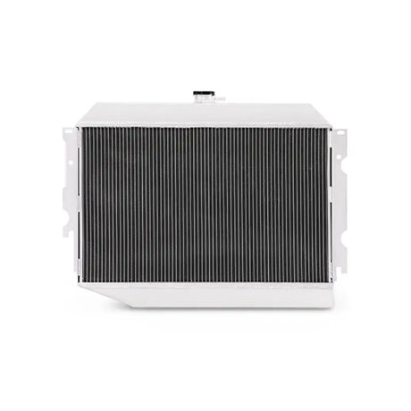 Silver aluminum radiator for Plymouth Barracuda small block engine in Mishimoto x-line series