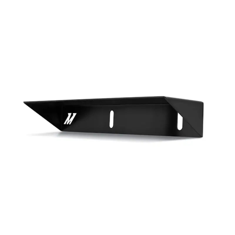 Black metal shelf with mounting slots for Mishimoto Ford Mustang oil cooler kit