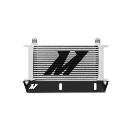 Silver and black oil cooler from Mishimoto Ford Mustang 5.0L oil cooler kit