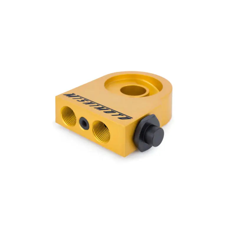 Gold-colored oil filter adapter for Ford Mustang 5.0L oil cooler kit