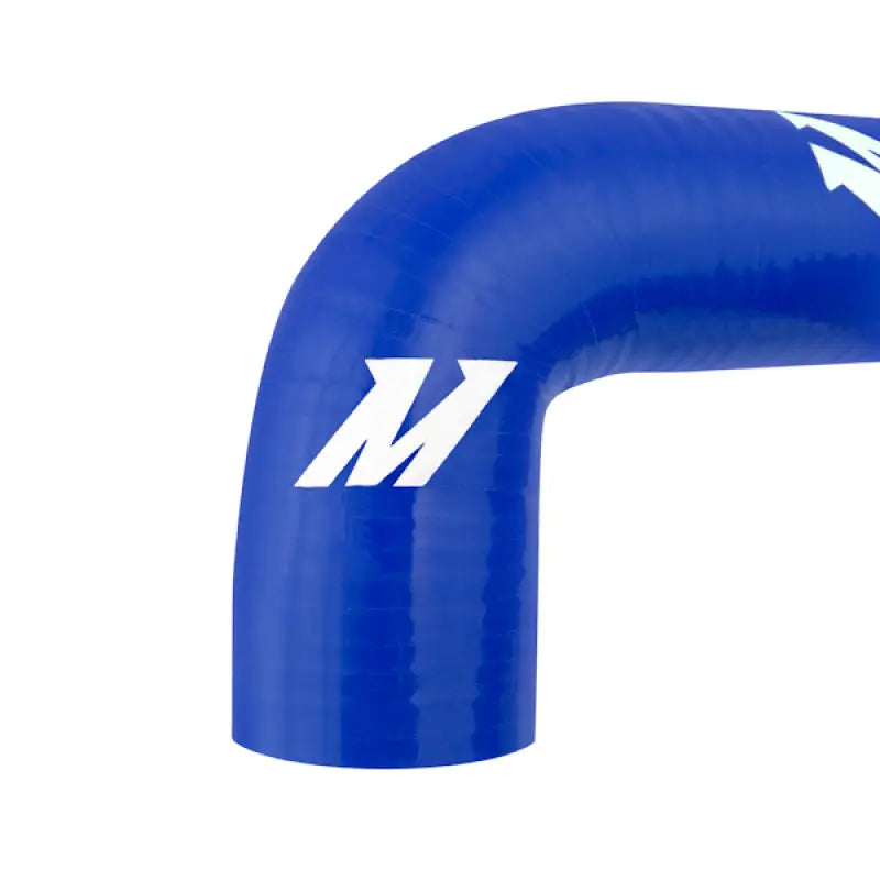 Blue silicone hose with white logo from Mishimoto BMW E30 hose kit, perfect upgrade