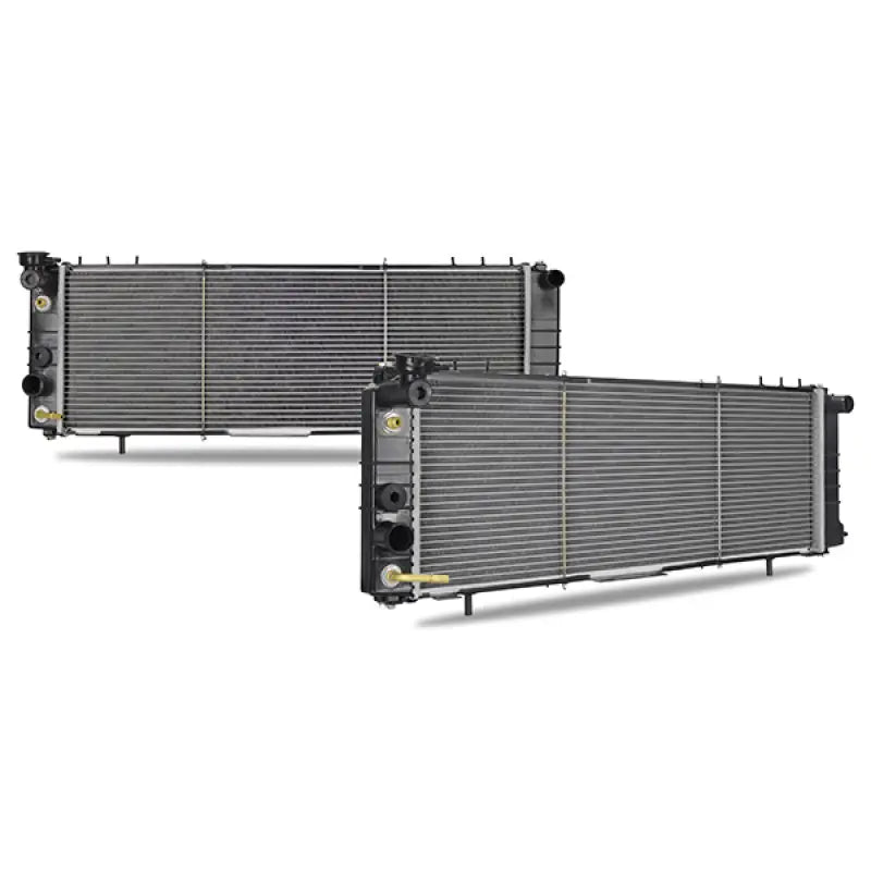 Two automotive radiators for Mishimoto Jeep Cherokee replacement radiator upgrade