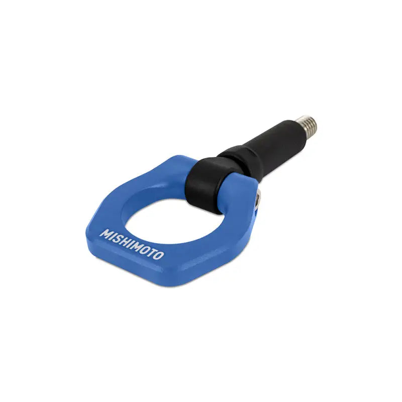 Blue Mishimoto tow hook for BMW E36 Blue Racing front bumper upgrade