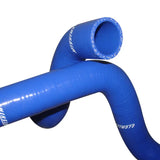 Blue silicone hose with bends from Mishimoto Mazda RX7 blue silicone hose kit
