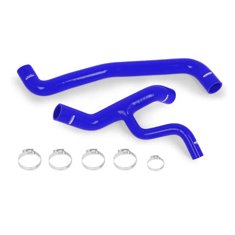 Blue silicone radiator hose with metal clamps from Mishimoto Ford F-150 radiator hose kit