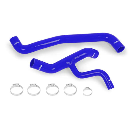 Blue silicone radiator hose with metal clamps from Mishimoto Ford F-150 radiator hose kit