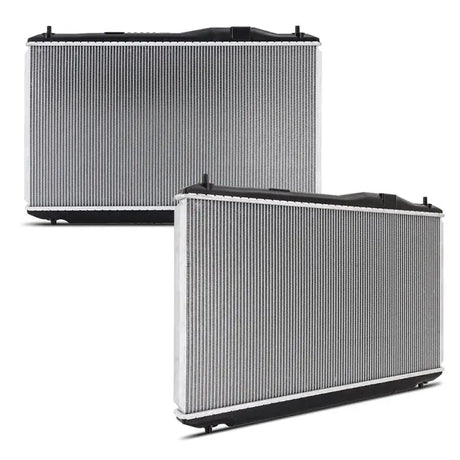 Two silver Mishimoto Acura ILX replacement radiators for 2016-2019 models