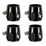 Four black Mishimoto Hex Finishers for -12AN Hex fittings in automotive setup