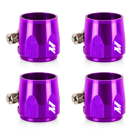 Four purple Mishimoto Aluminum -6AN Hex Finishers for hose clamps in perfect condition