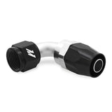Black and silver Mishimoto Aluminum -8AN 90 Degree Fitting for hoses
