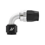 Black and silver Mishimoto Aluminum -8AN 90 Degree Fitting for car hoses
