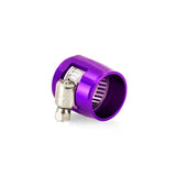 Purple mishimoto aluminum -8an hex finishers with hose clamp for secure fitting