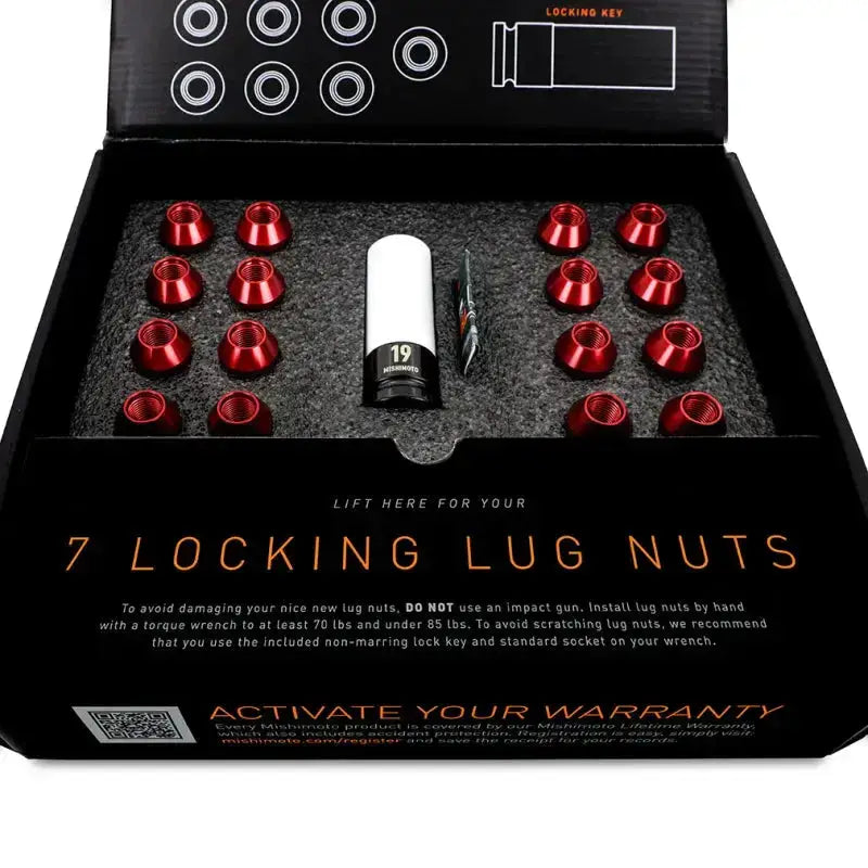 Mishimoto Aluminum Locking Lug Nuts 1/2 X 20 23pc Set Red - Wheel and Tire Accessories