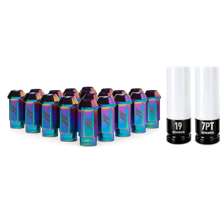 Rainbow-colored lug nuts with sockets for Mishimoto Aluminum Locking Lug Nuts M12 x 1.5 Neo Chrome