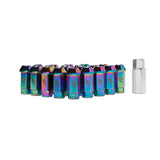 Rainbow-colored locking lug nuts with silver socket for Mishimoto Aluminum Locking Lug Nuts M12 x 1.5 Neo Chrome