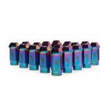 Rainbow-colored lug nuts for enhanced security and style in Mishimoto Aluminum Locking Lug Nuts M12 x 1.5 Neo Chrome