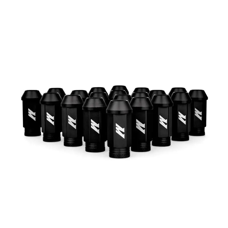 Mishimoto Aluminum Locking Lug Nuts M12x1.25 20pc Set Black - lightweight, durable lug nuts for stock and aftermarket wheels, featuring a sleek black finish.