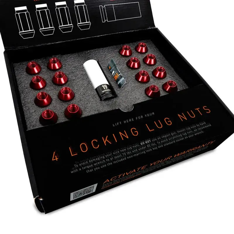Mishimoto Aluminum Locking Lug Nuts M12x1.25 20pc Set Red - Wheel and Tire Accessories