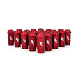 Mishimoto Aluminum Locking Lug Nuts M12x1.5 20pc Set in Red, featuring a lightweight and durable design with knurled ends for easy installation.