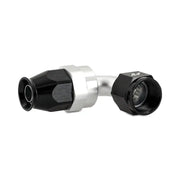 Black and silver Mishimoto Aluminum PTFE -4AN 90 degree hose fitting for performance builds
