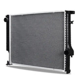 Automotive replacement radiator with black plastic tanks for Mishimoto BMW E36 3-Series