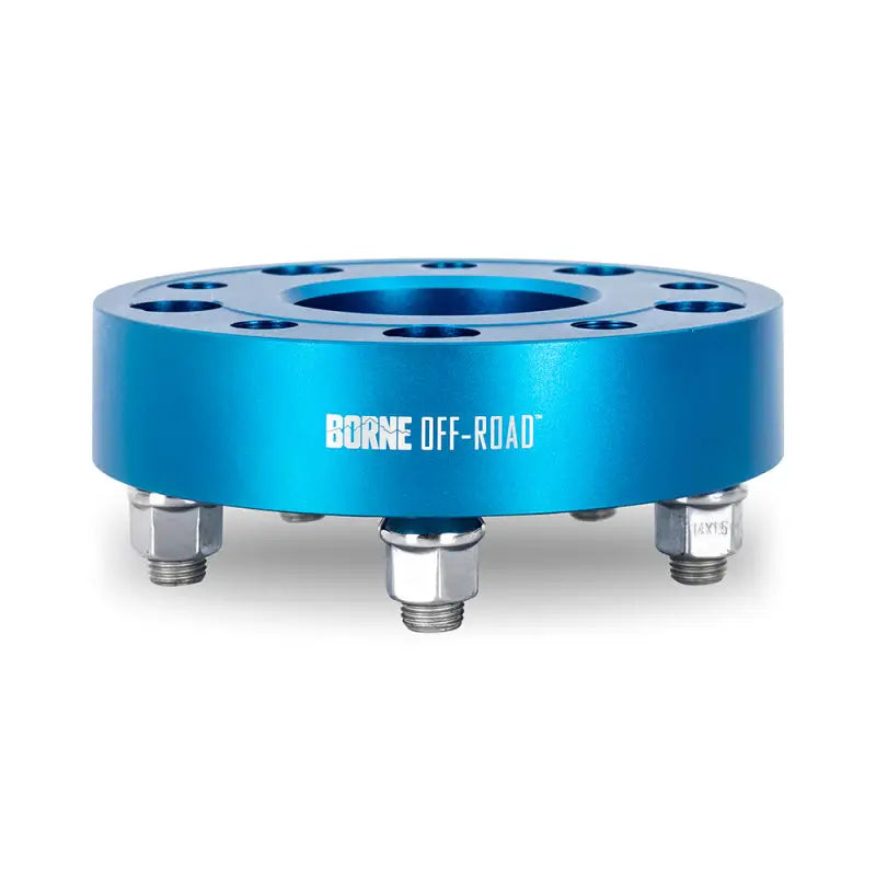 Blue Mishimoto Borne Off-Road Wheel Spacers with studs for enhanced fitment
