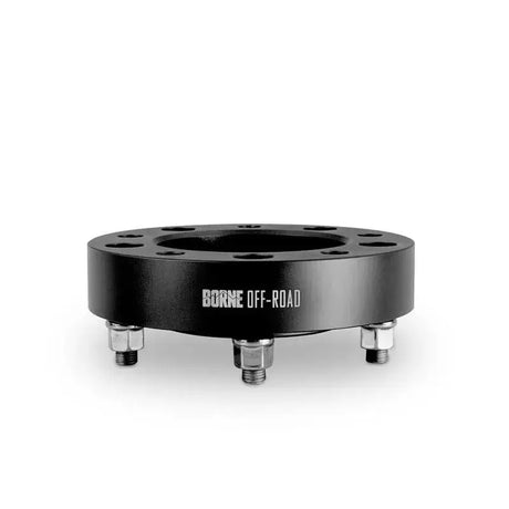Black Mishimoto Borne off-road wheel spacers with studs for 5x150 wheels